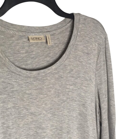 LOGO Lori Goldstein Shirt Womens Large Gray Tunic Lace Chiffon Hem 3/4 Sleeve - Picture 10 of 12